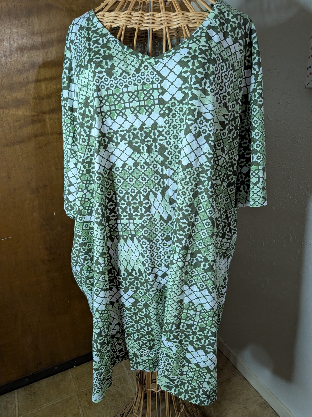 Catherines Green & White Printed Tunic Top